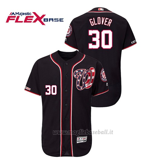 Maglia Baseball Uomo Washington Nationals Koda Glover 150th Aniversario Patch Autentico Flex Base Blu Rosso